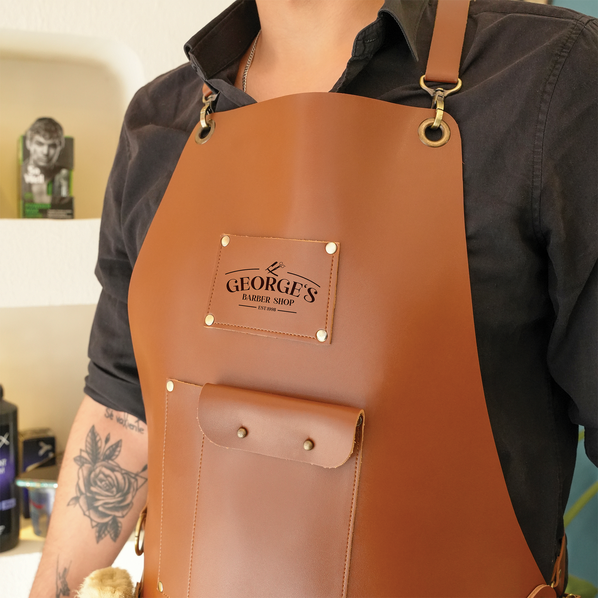 Customized Leather Barber Apron for Men, Personalized Work Apron with Pocket, Barber Gift, Beauty Business Gift,Hair Stylist Salon Gift Idea