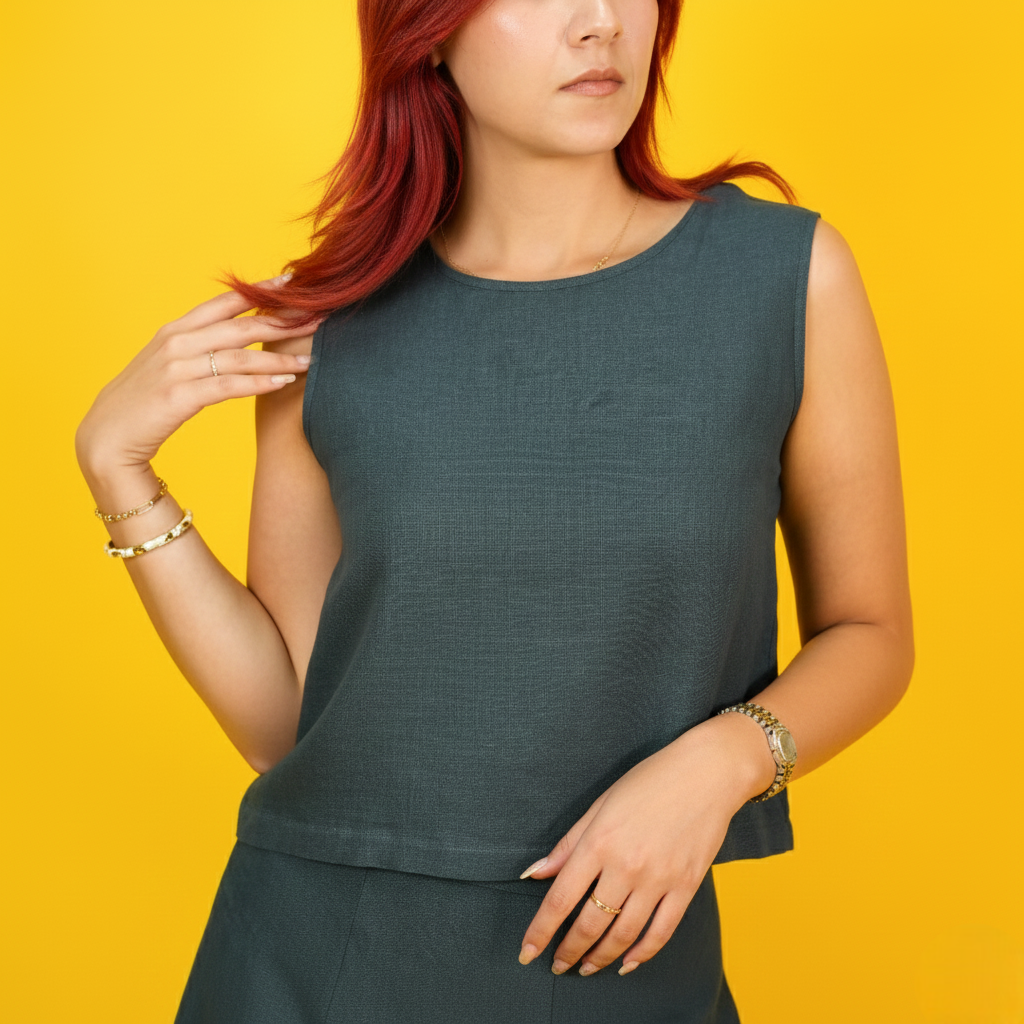 Linen Sleeveless Cropped Basic Top for Women: Minimalist Handmade Blouse