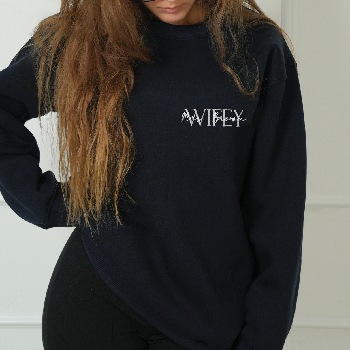 Embroidered Wifey Crewneck with Date on Sleeve: Personalized Future Mrs Sweatshirt, Wedding Gift for Bride