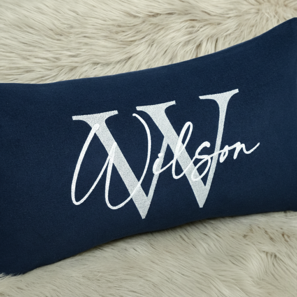 Embroidered Monogram Pillow with Fleece Fabric: Custom Last Name Cushion for Couple