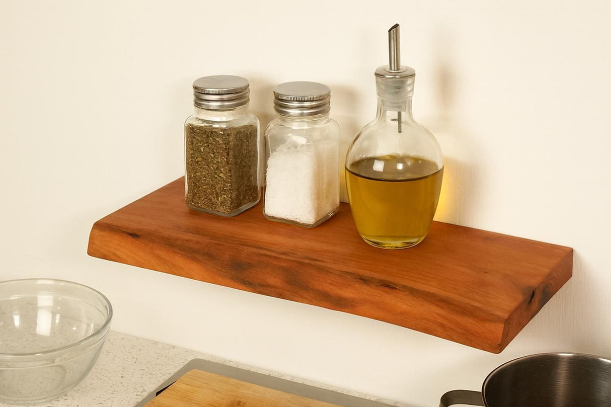Live Edge Floating Walnut Wood Shelves: Wall Mounted Rack for Kitchen Wall, Natural Wood Wall Decor