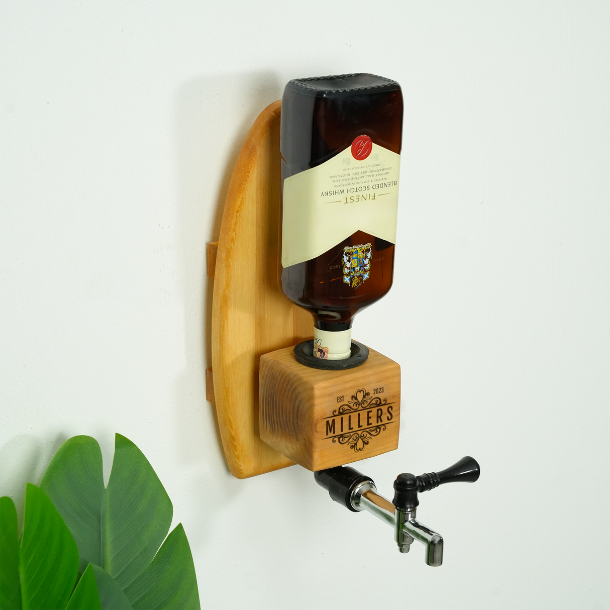 Personalized Wooden Liquor Dispenser for Newlywed Home Bar: Engraved Bourbon Gifts