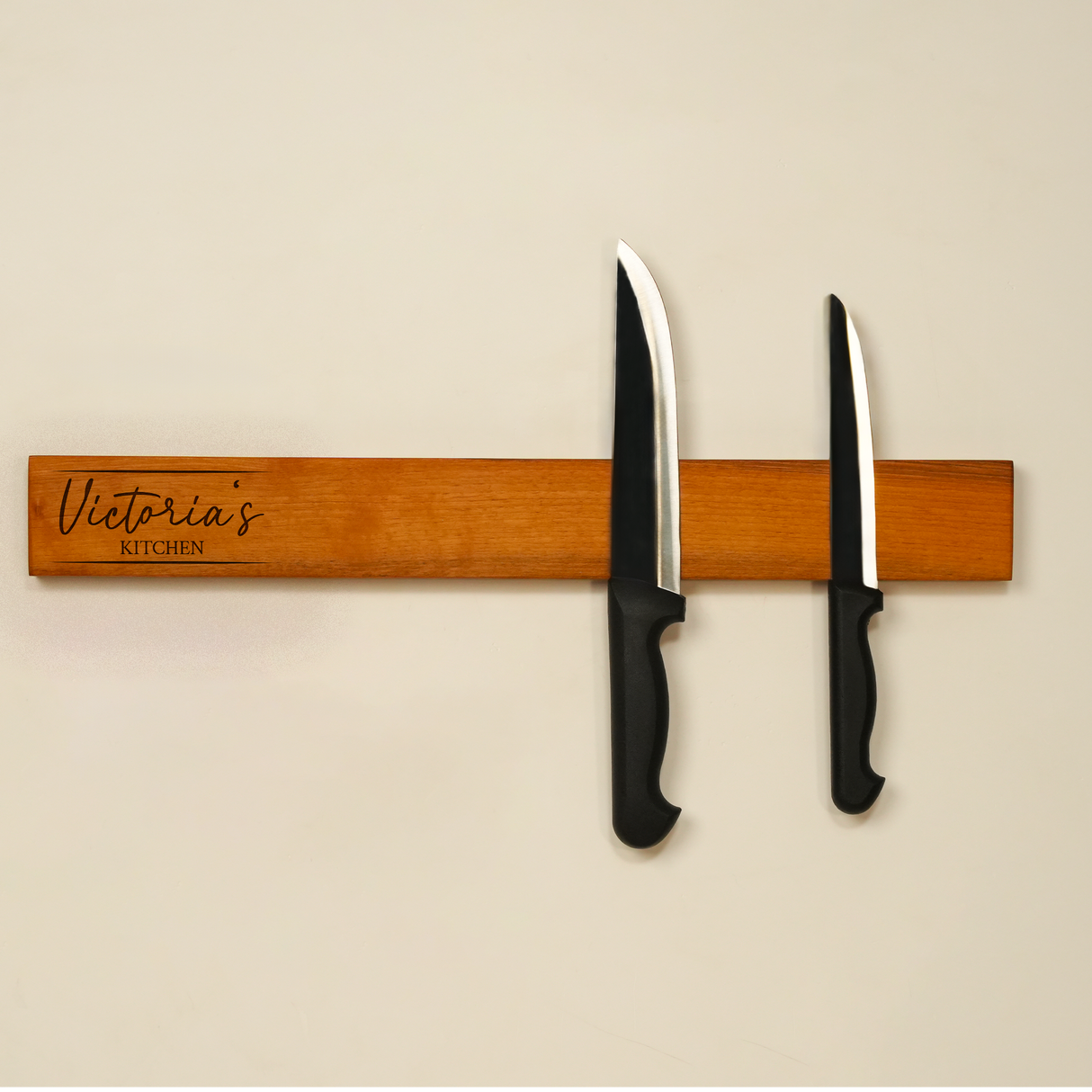 Wooden Chef Knife Display Magnetic Board: Personalized Kitchen Organizer Rack, Engraved Stand for Mom