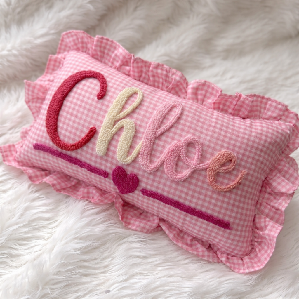Handmade Monogram Punch Needle Pillow: Personalized Baby Gift Name