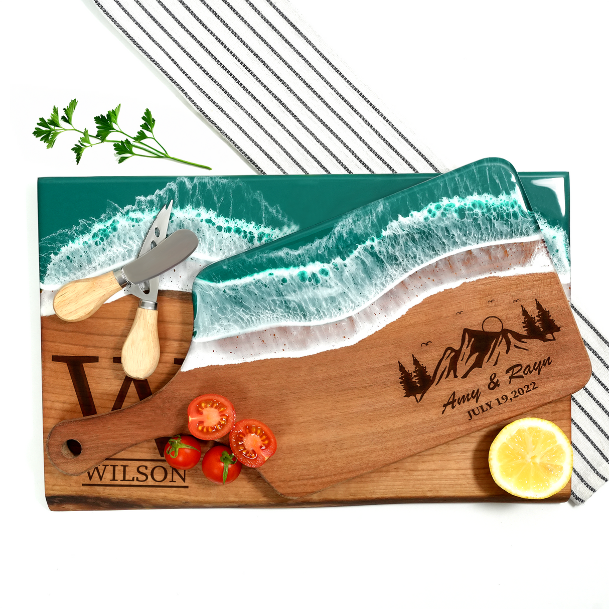 Personalized Resin Charcuterie Board, Engagement Gifts, Custom Unique Wedding Gifts, Walnut Resin Cutting Board, Anniversary Gift, Live Edge