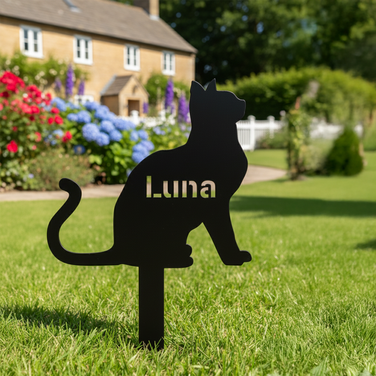 Custom Cat Memorial Grave Marker: Personalized Metal Sign with Name, Loss of Pet Tribute Gift