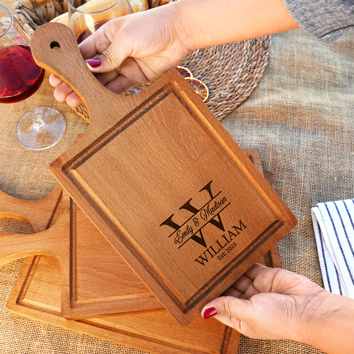 Christmas Gift Personalized Cutting Board, Custom Charcuterie Board, Engraved Wood Board, Kitchen Gifts for Couple, Cheese Serving Board
