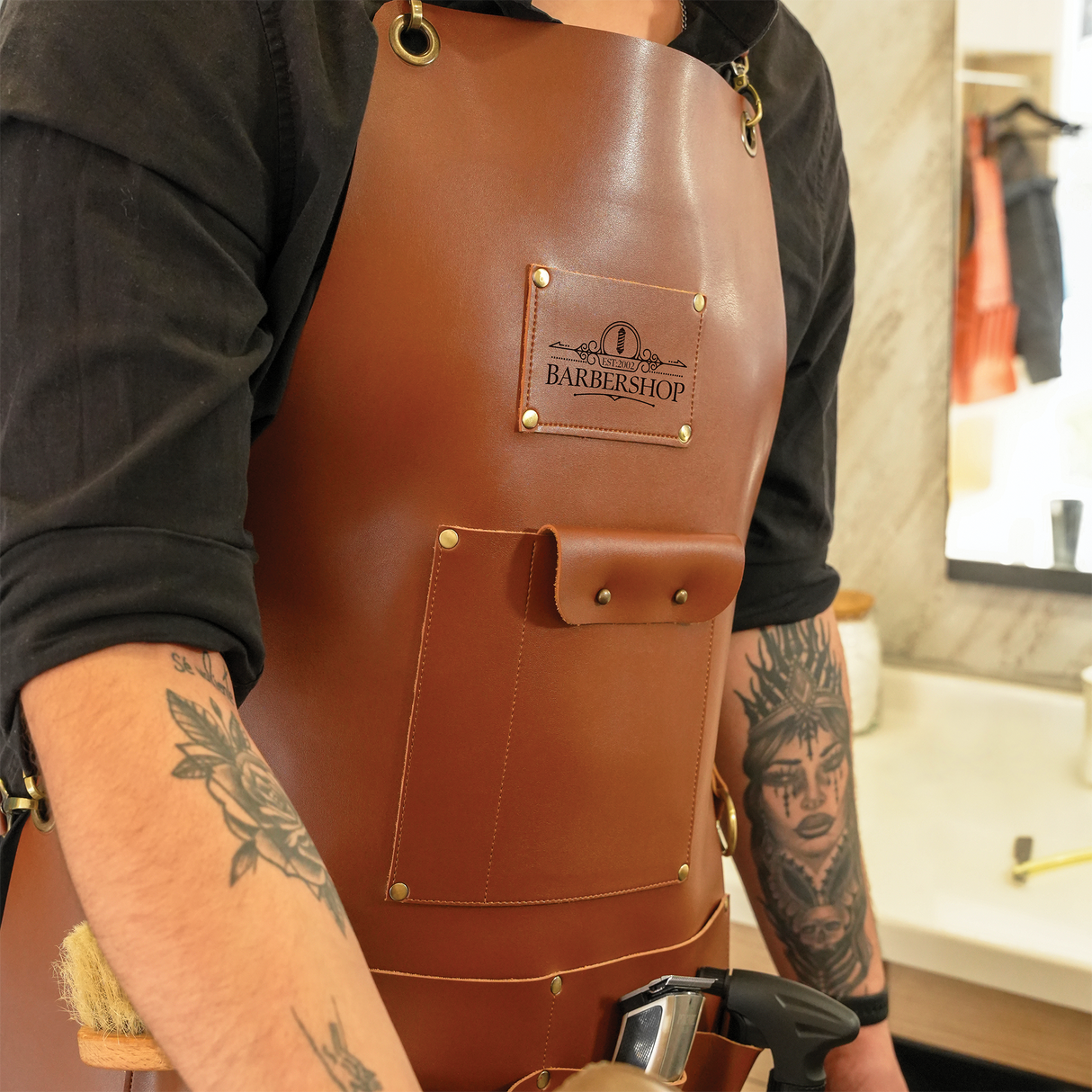 Personalized Hair Stylist Custom Leather Apron, Apron with Name, Chef Apron, Apron for Beauty Salon, Hair Stylist Leather Gift, Gift for Her