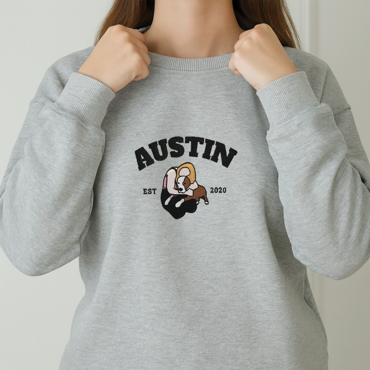 Custom Ebroidered Pet Portrait from Photo Sweatshirt: Dog/Cat Photo Crewneck, New Dog Owner Gift