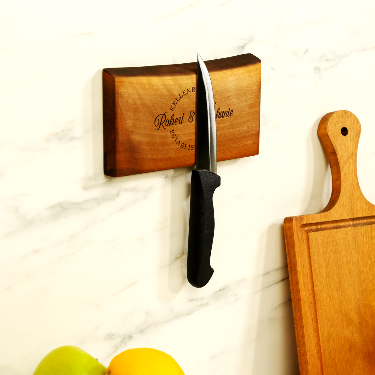 Wooden Chef Knife Display Magnetic Board: Personalized Kitchen Organizer Rack, Engraved Stand for Mom