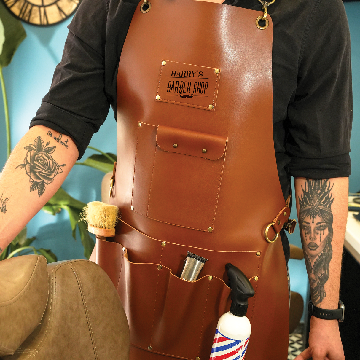 Personalized Hair Stylist Custom Leather Apron, Apron with Name, Chef Apron, Apron for Beauty Salon, Hair Stylist Leather Gift, Gift for Her