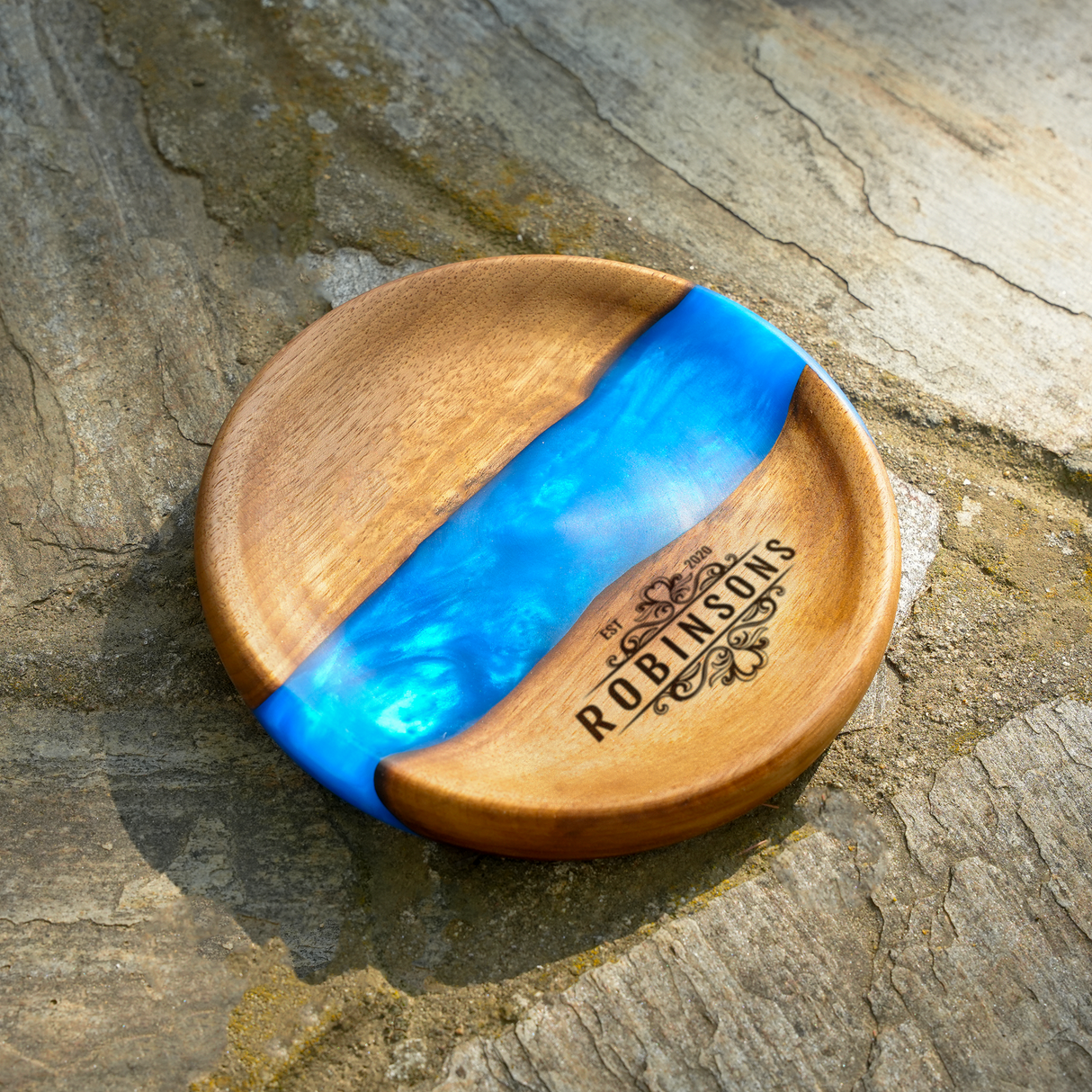 Personalized Walnut Epoxy Wedding Plate: Engraved Decorative Tray with Names & Date