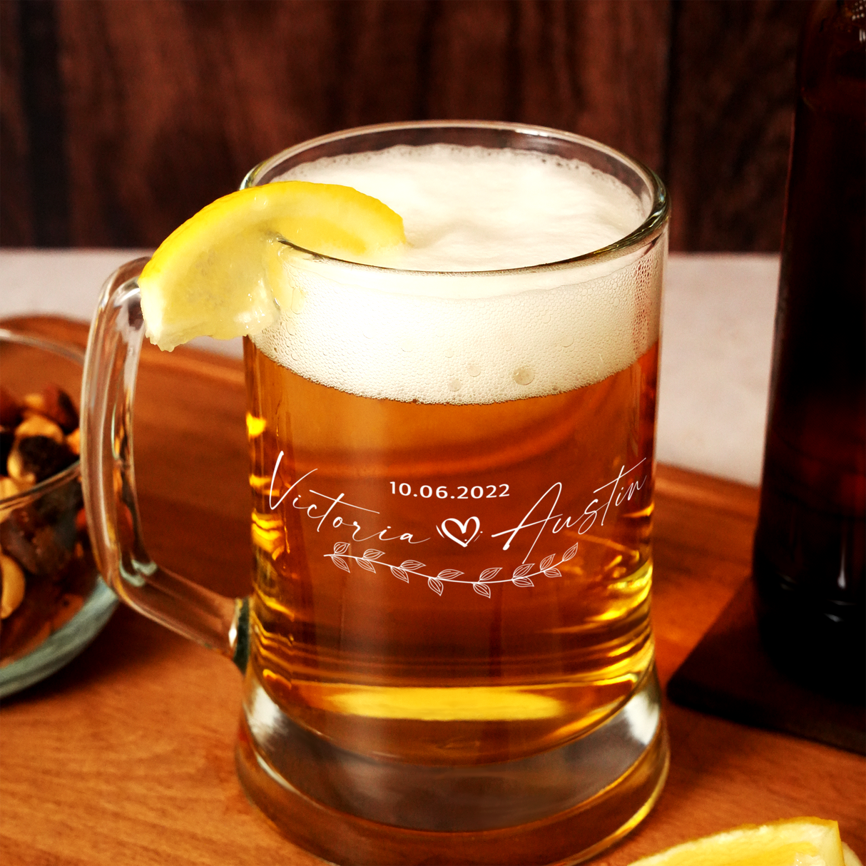 Personalized Anniversary Beer Glass, Custom Gift for Couples, Husband Birthday Gift, Beer Mug with Handle, Beer Gift for Him, Drinking Glass