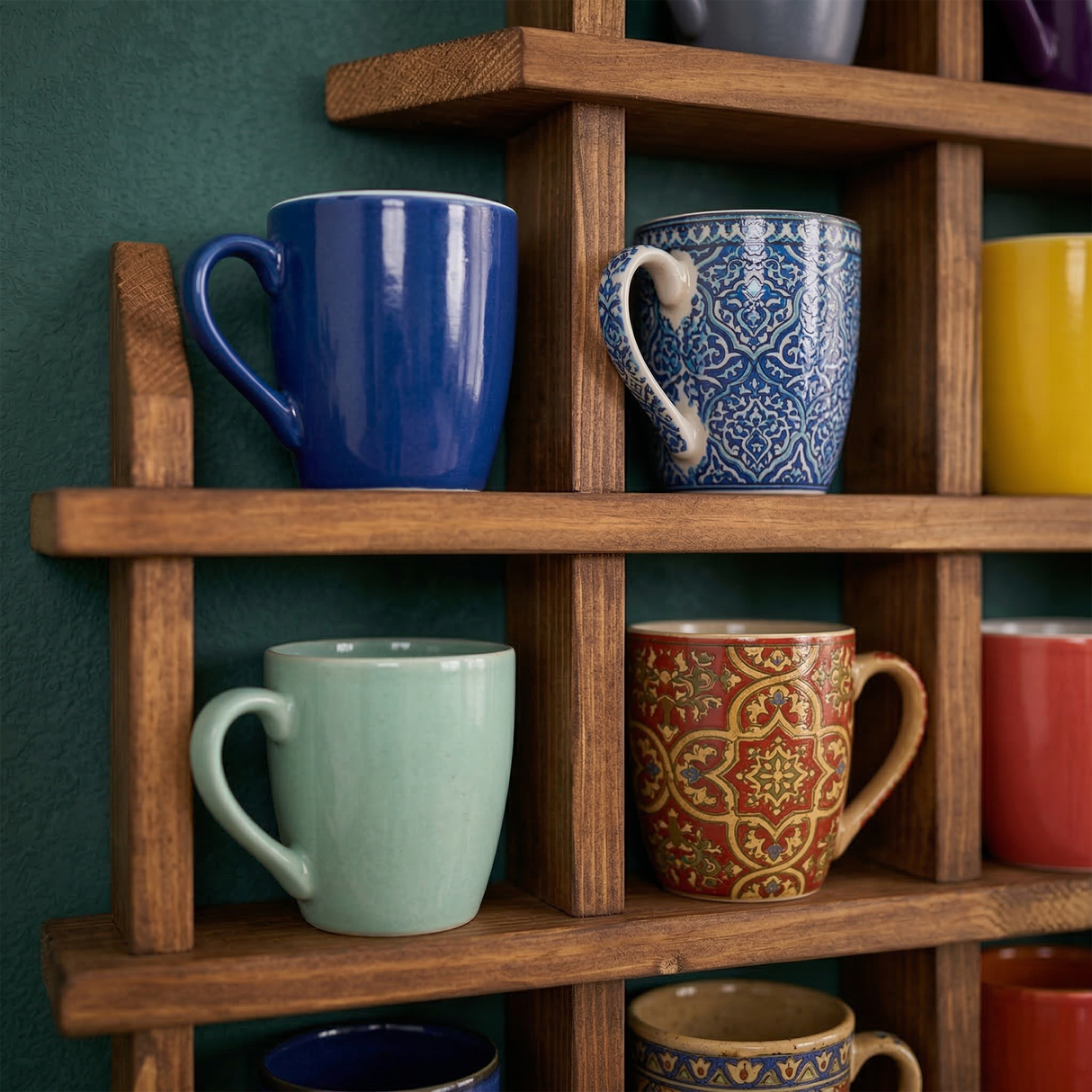 Wall Mounted Tea Coffee Mug Display Shelf: Cup Holder Kitchen Storage