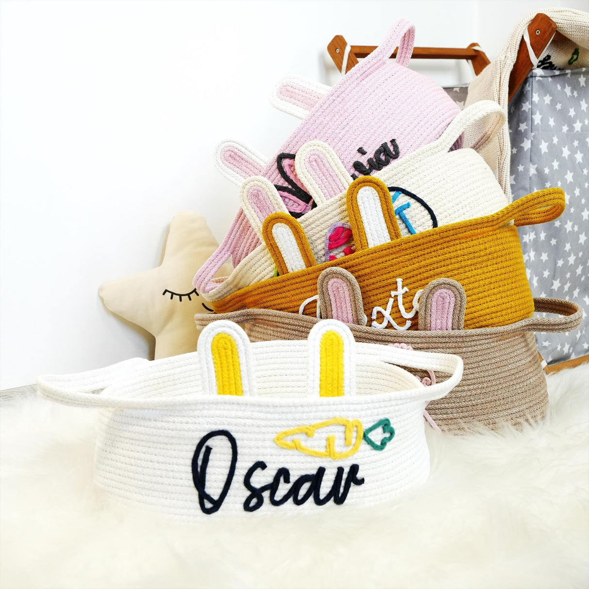 a group of purses sitting on top of a white rug
