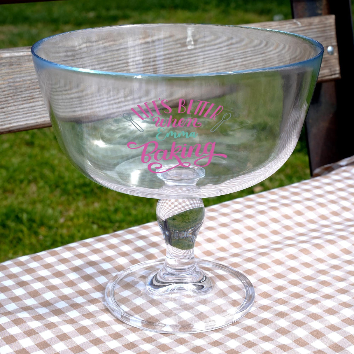 Personalized Glass Dessert Bowl: Clear Pedestal Dish for Kitchen Display, Mom Baking Gift Ideas