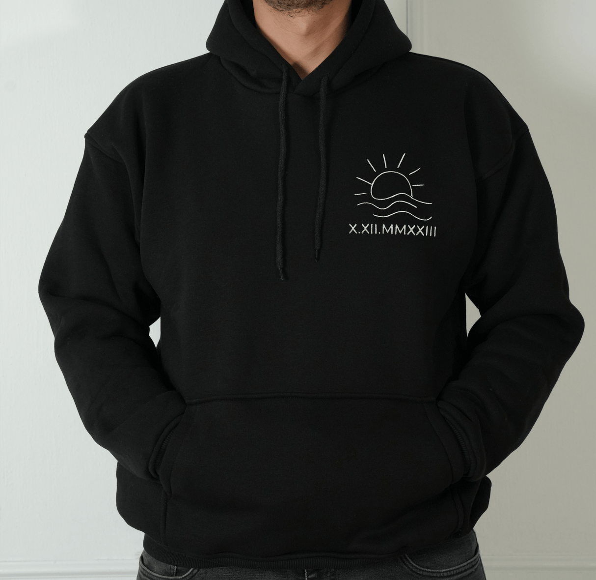 Matching Couple Sweatshirt with Roman Numeral: Custom Embroidered Sun and Moon Design, Anniversary Gifts