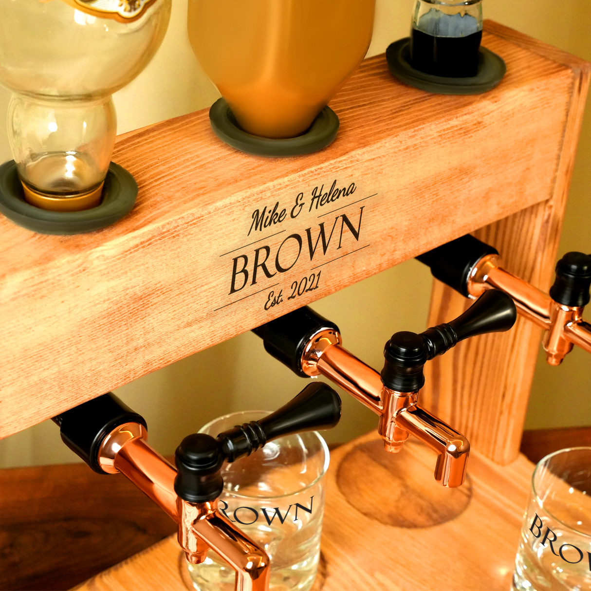 Personalized Home Bar Whiskey Dispenser, Wooden Liquor Decanter with Glasses, Gift for Husband, Anniversary Gift, Alcohol Whiskey Fountain