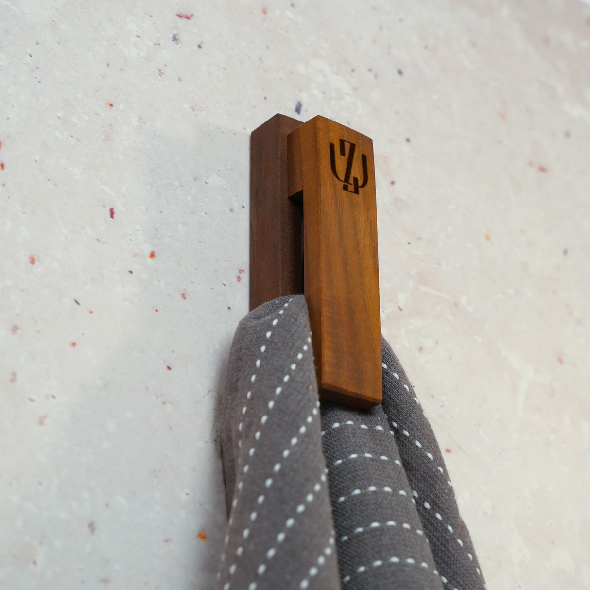 Personalized Wood Towel Holder with Metal Ball Grip: Modern Wall Mounted Coat Rack, Kitchen Decor