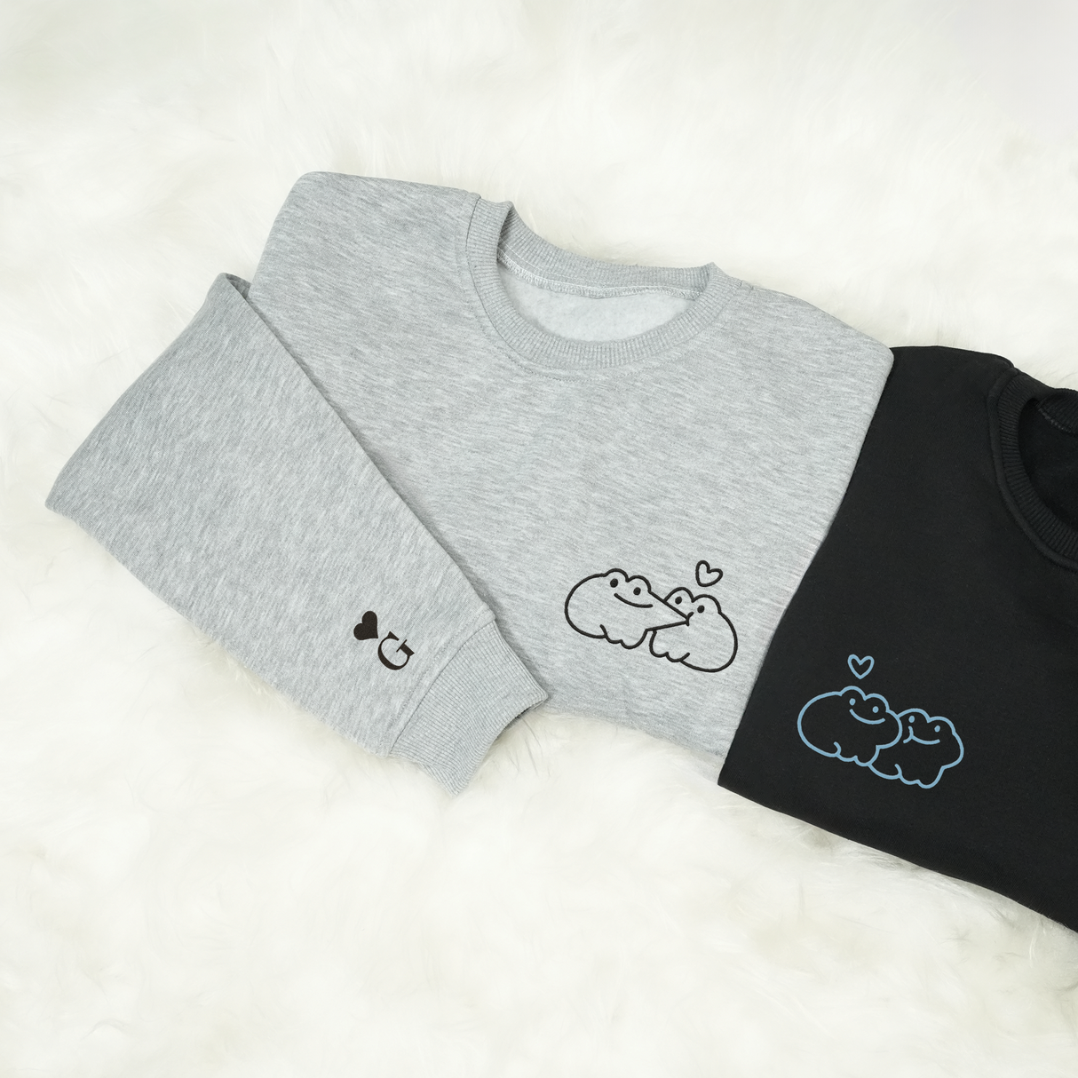 Matching Frog Couple Sweatshirt: Custom Embroidered Crewneck with Initials, Cute Anniversary Gift