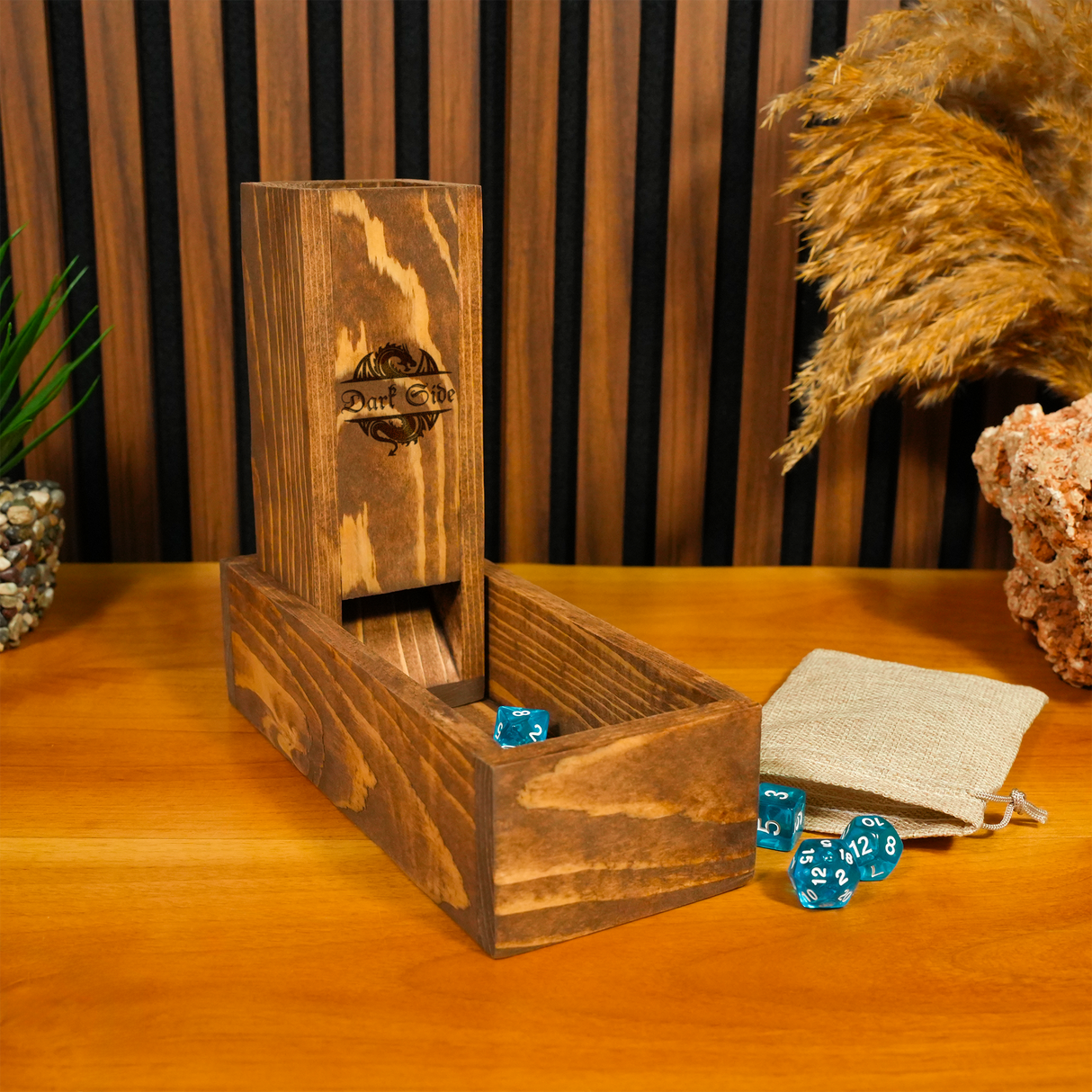 RPG Dice Rolling Tray and Storage: Personalizeed Wooden Dice Tower, Fantasy Game Nights