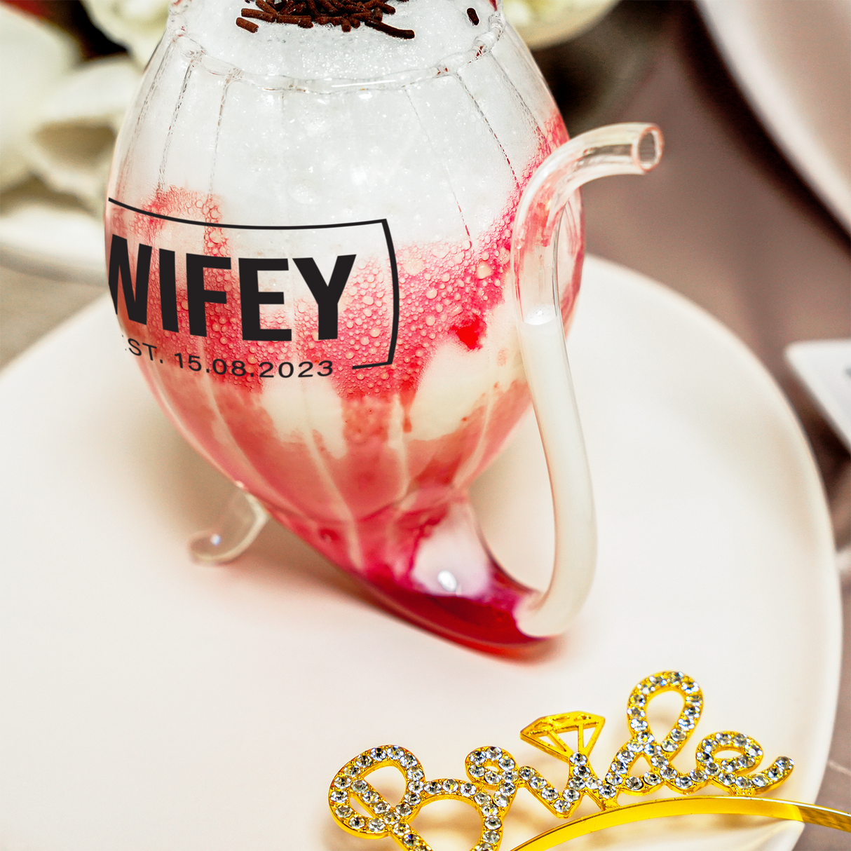 Personalized Bridesmaid Wedding Cocktail Glass, Bridal Shower Gift, Maid of Honor Gift, Custom Champagne Glasses with Straw, Future Mrs Gift