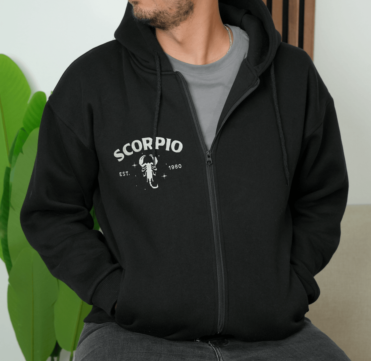 Embroidered Zodiac Astrology Sweatshirt: Personalized Horoscope Crewneck, Scorpio Birthday Gift
