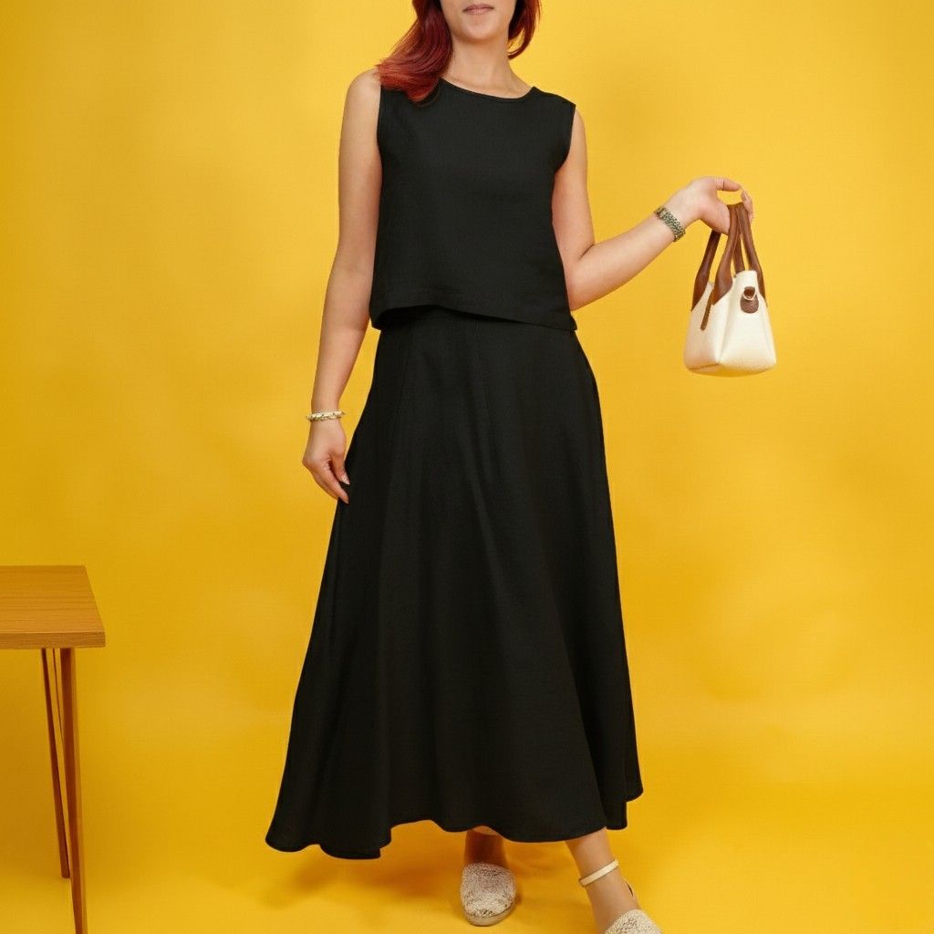 Linen A-Line Maxi Skirt: Minimalist Handmade Long Flowy Skirt