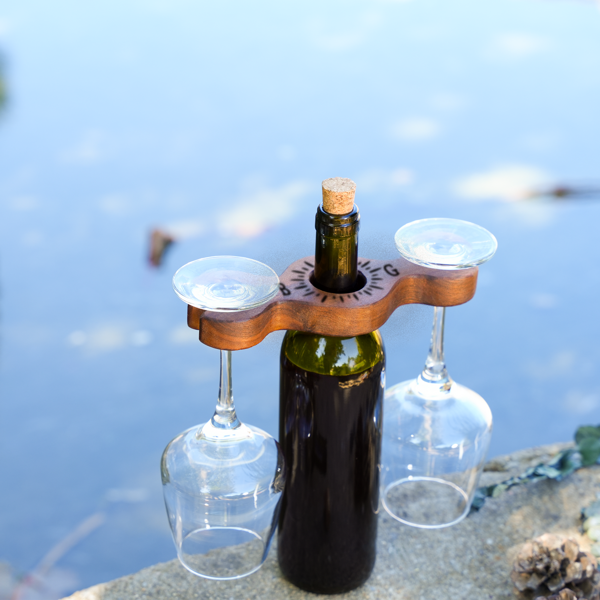 Personalized Wooden Wine Caddy: Glass and Bottle Holder, Tabletop Wine Display