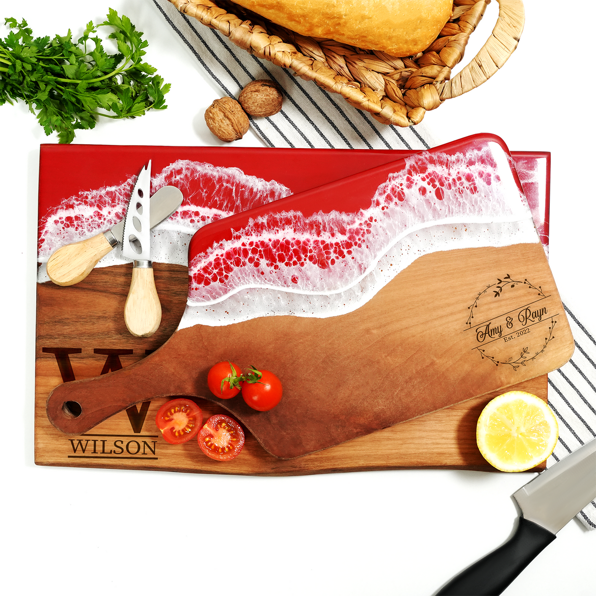 Personalized Resin Charcuterie Board, Engagement Gifts, Custom Unique Wedding Gifts, Walnut Resin Cutting Board, Anniversary Gift, Live Edge
