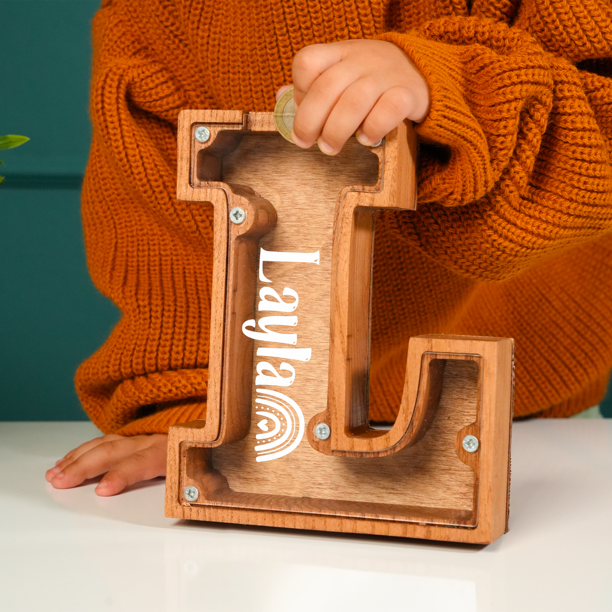 Personalized Wooden Kids Letter Piggy Bank: Custom Name Money Box, Christmas Kids Gift