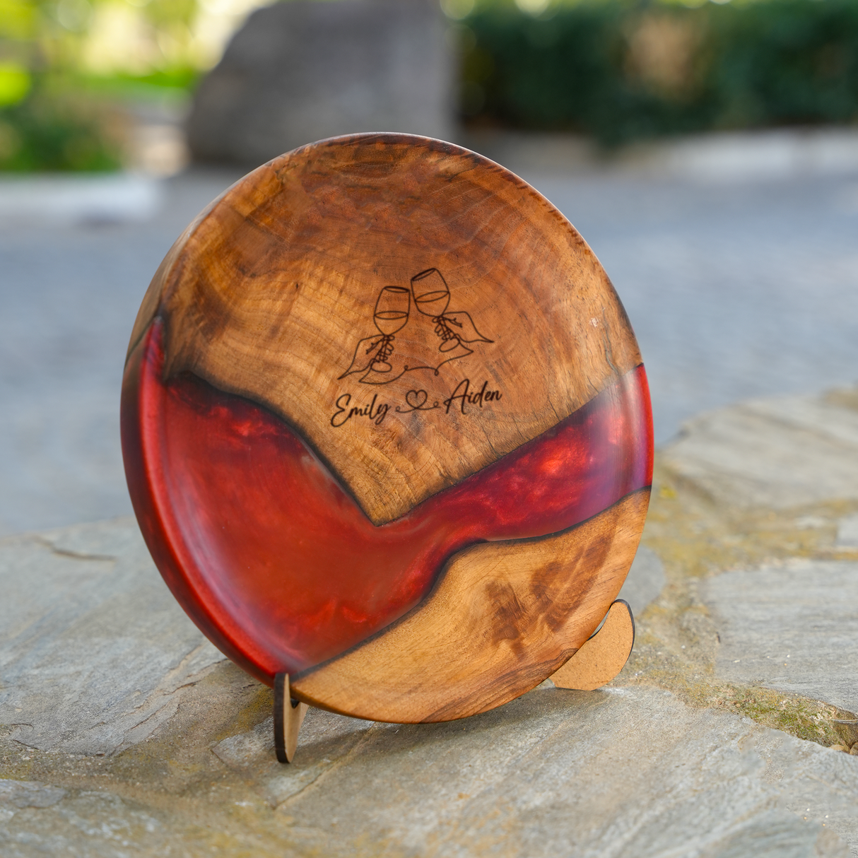 Personalized Walnut Epoxy Wedding Plate: Engraved Decorative Tray with Names & Date