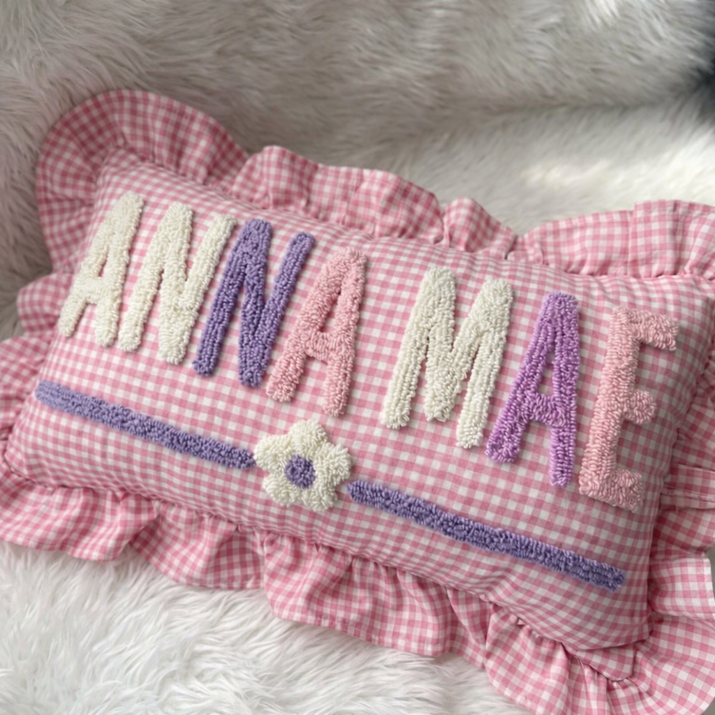 Handmade Monogram Punch Needle Pillow: Personalized Baby Gift Name
