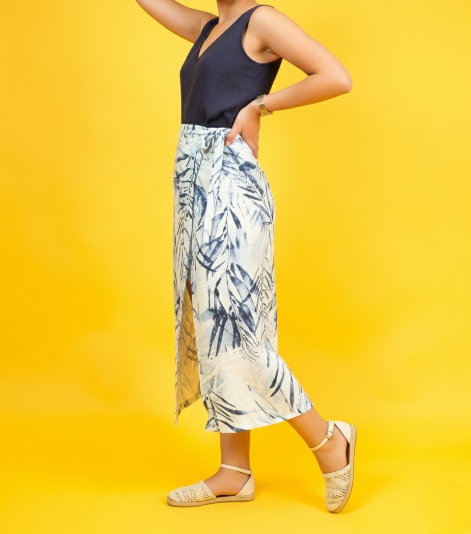 Front Slit Linen Skirt: Tie Waist Midi Wrap Skirt for Women