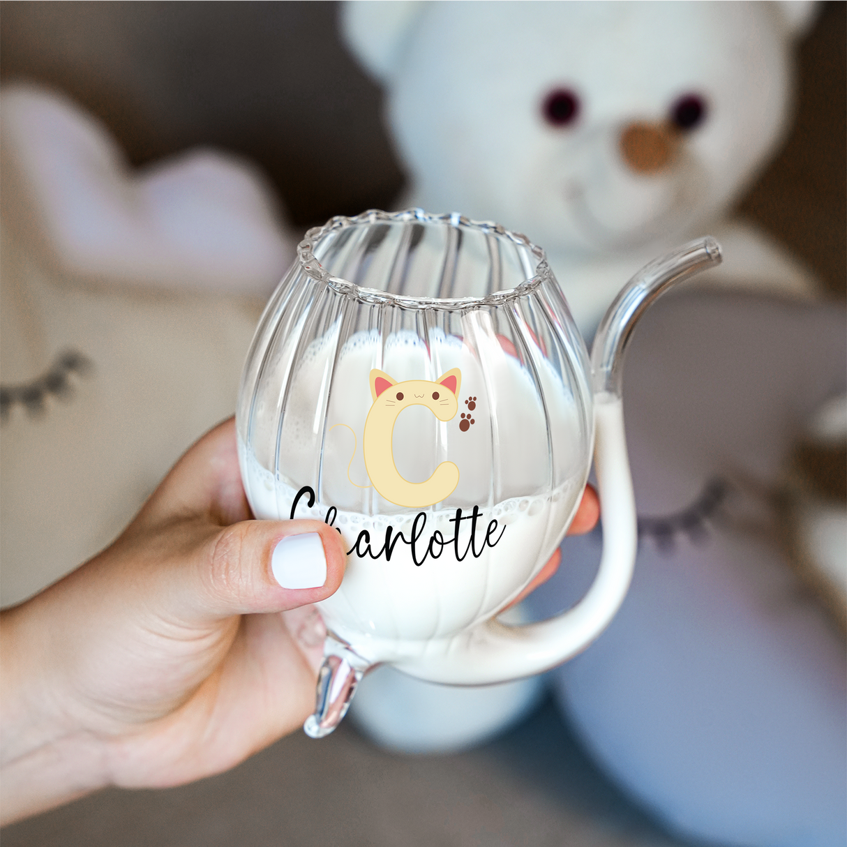 Personalized Glass Cups with Straw, Custom Kids Name Milk Glass, Toddler Birthday Gift, Daughter Gift, Borosilicate Drink Glasses, Christmas