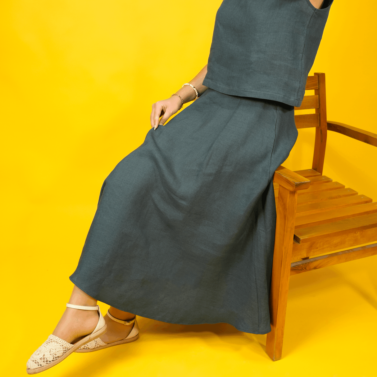 Linen A-Line Maxi Skirt: Minimalist Handmade Long Flowy Skirt