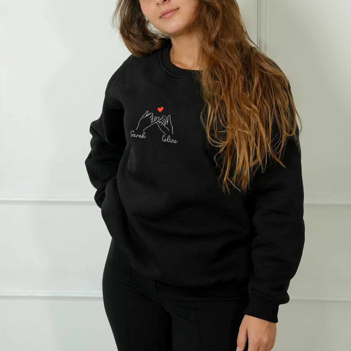 Custom Embroidered Besties Hoodie with Names: Pinky Promise Design, Matching Best Friend Outfits