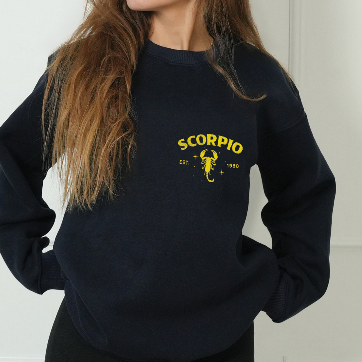 Embroidered Zodiac Astrology Sweatshirt: Personalized Horoscope Crewneck, Scorpio Birthday Gift