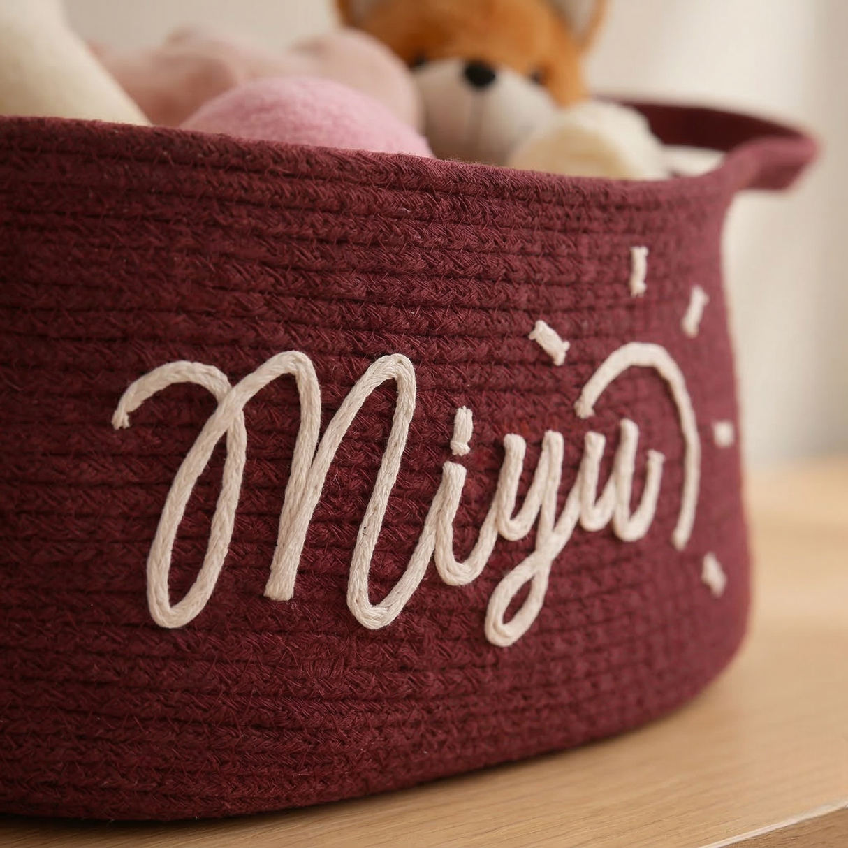 Personalized Dog Toy Storage Basket: Handwoven Cotton Rope, Pet Owner Gift