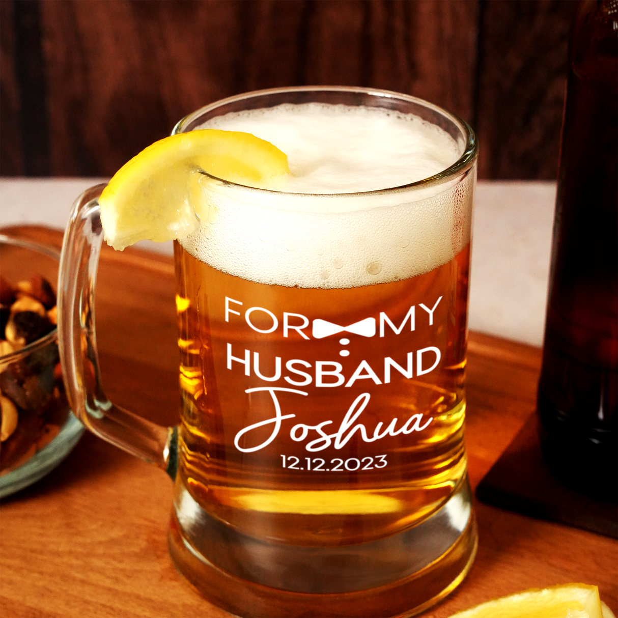 Personalized Beer Glass, Beer Mug with Handle, Anniversary Gift for Husband, Boyfriend Gift,Custom Couple Beer Glasses, Barware Gift for Him