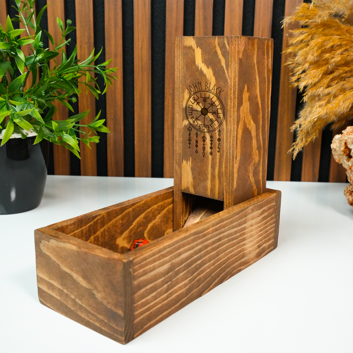 Wooden Tabletop RPG Dice Tower with Tray: Custom Dice Roller for Fantasy Game Nights