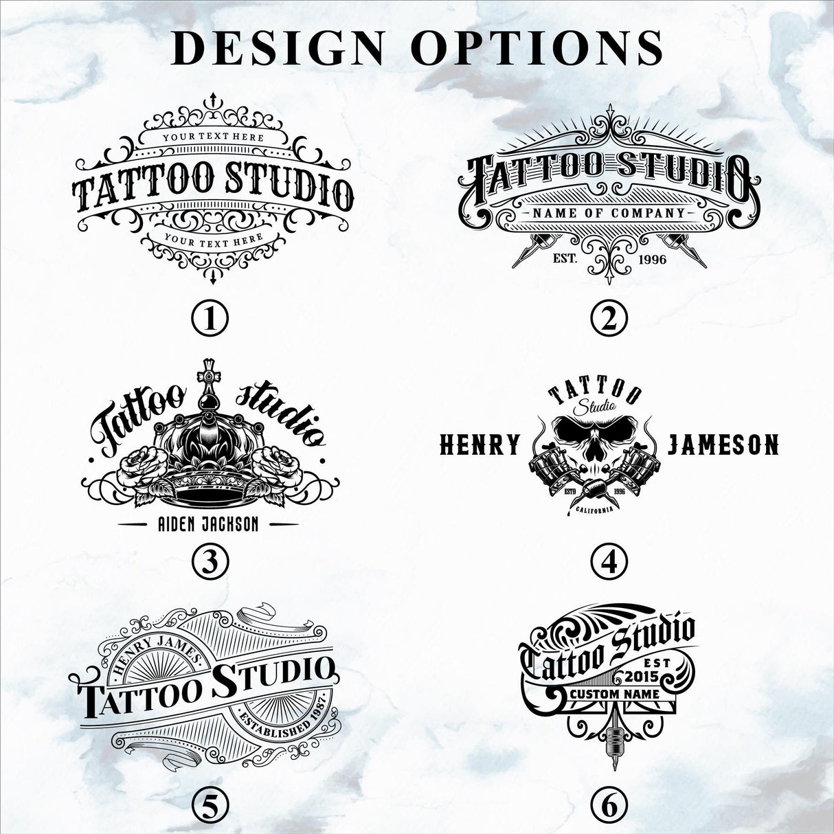 a bunch of tattoo studio logos on a white background
