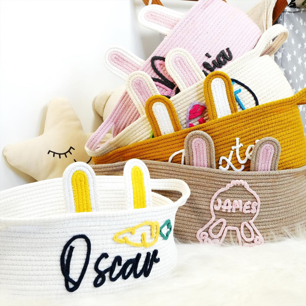 a group of baskets with different designs on them