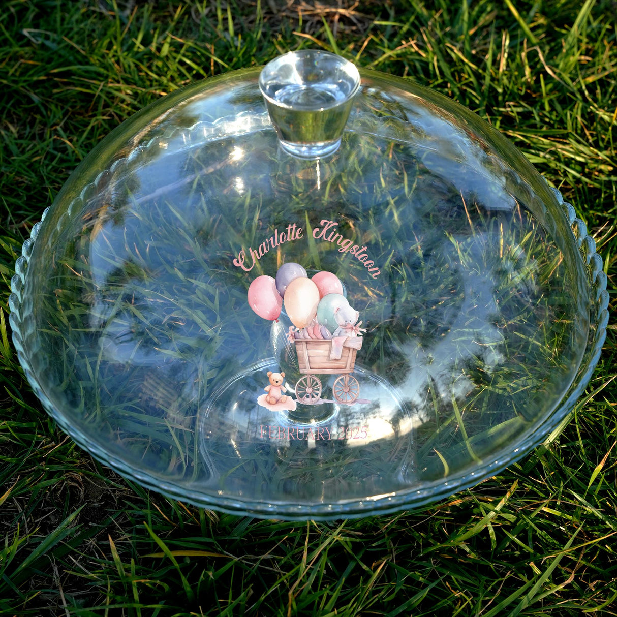 Personalized Smash Cake Stand: Glass Dessert Display with Lid, Baby First Birthday Party Table Decor