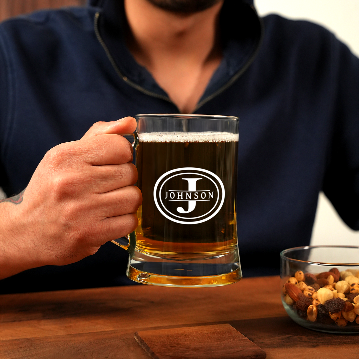 Personalized Beer Glass Gift for Him, Custom Beer Mug with Handle, Groomsmen Gift, Dad Bbq Gift, Anniversary Gift, Bar Drinkware Gifts