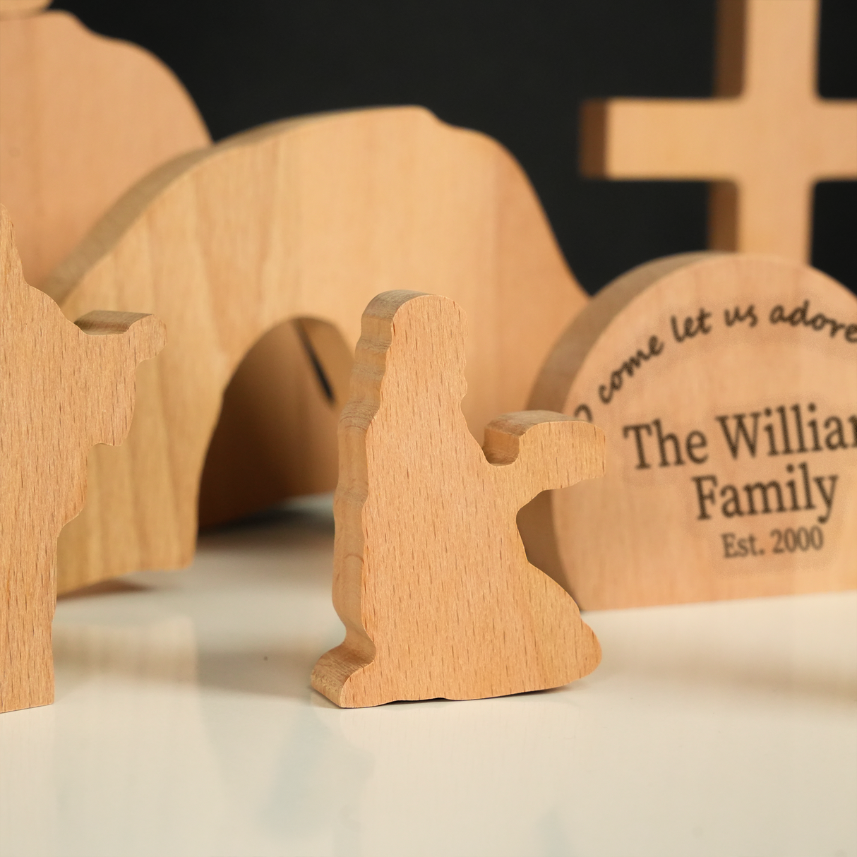 Wood Nativity Scene Full Set with Personalized Bible Verse: Holiday Home Decor
