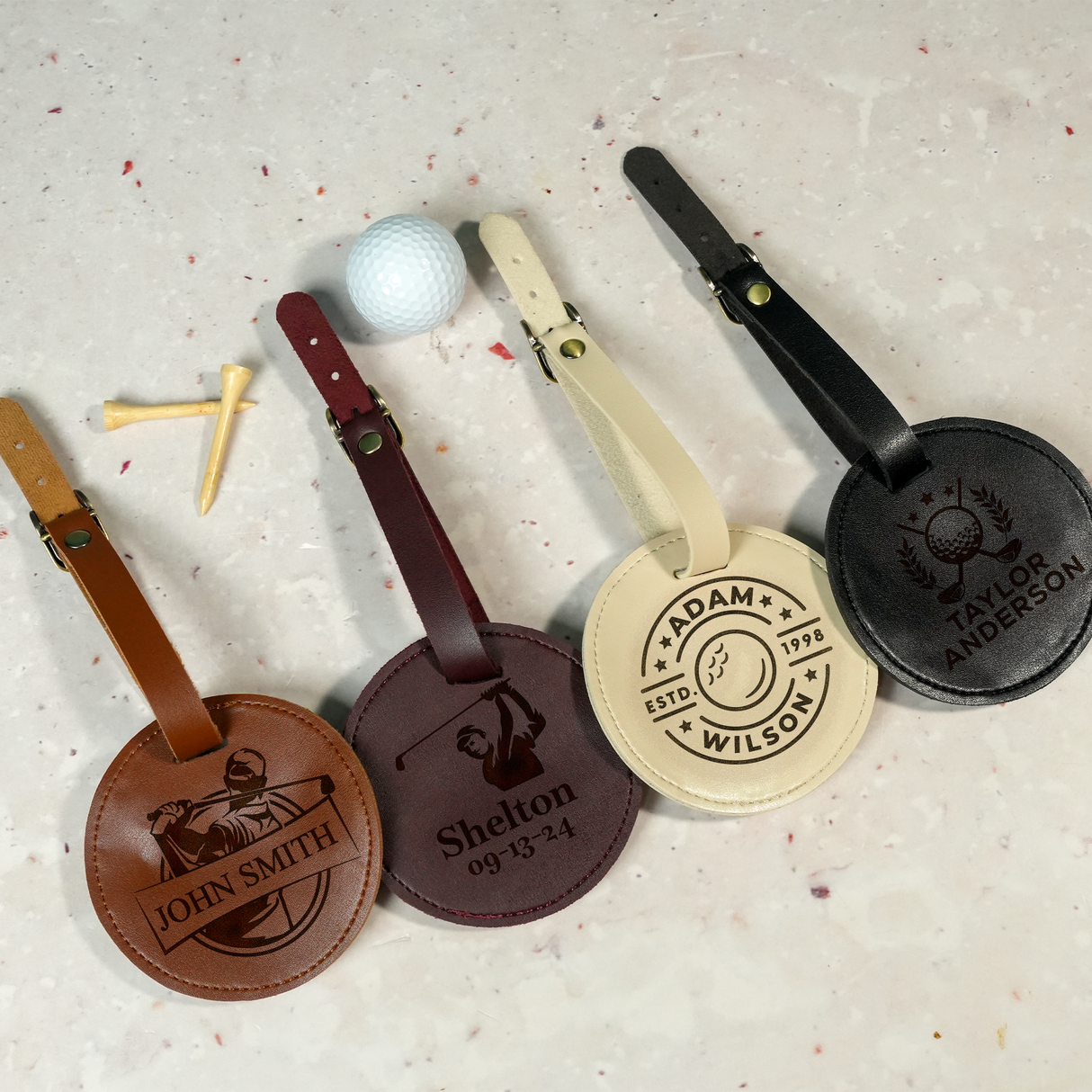 Custom Name Golf Bag Tag: Engraved Leather Personalized Gift for Golfers