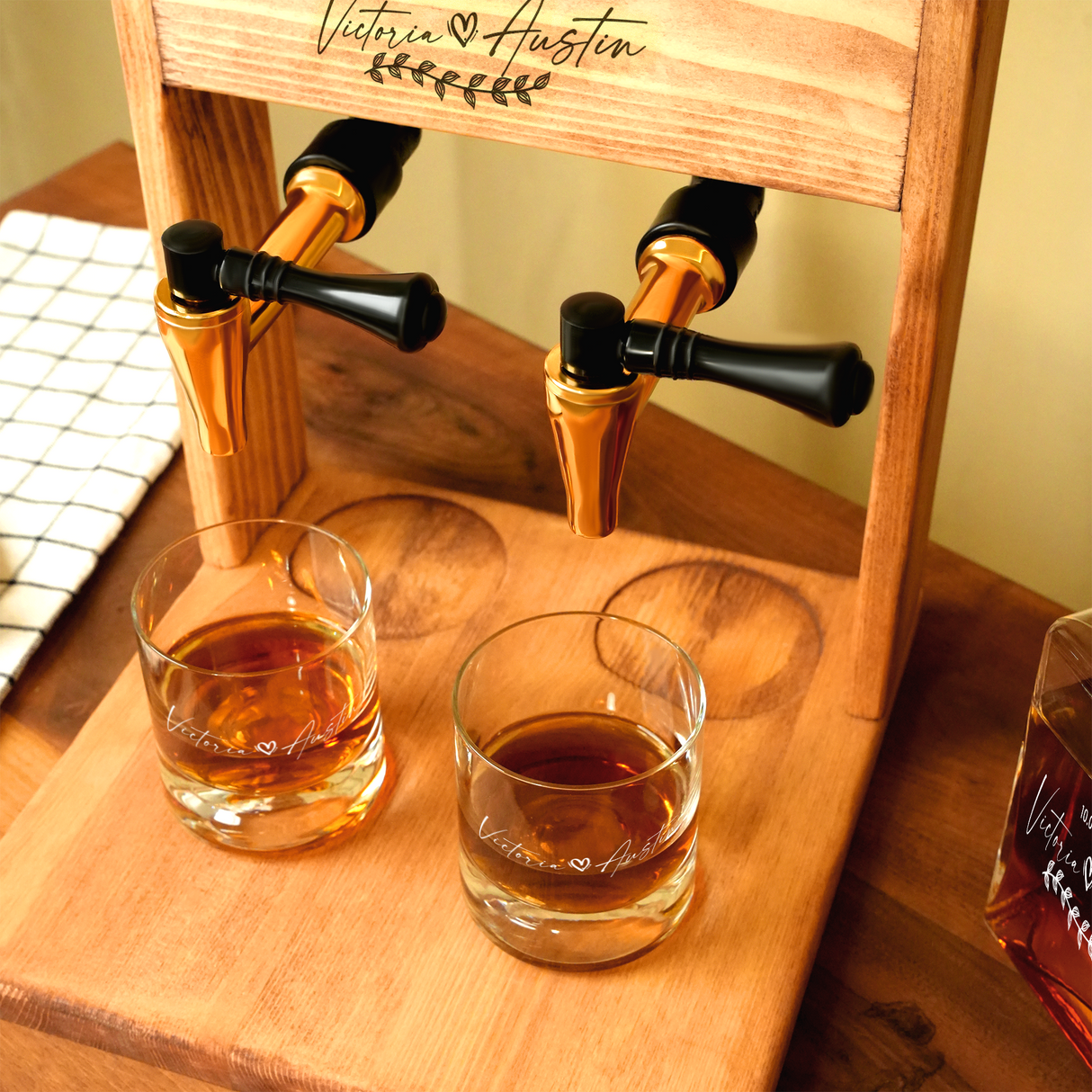 Engraved Custom Liquor Dispenser, Housewarming Gift, Newlywed Gift, Whiskey Decanter, Personalized Bourbon Glasses, Couples Whiskey Gifts