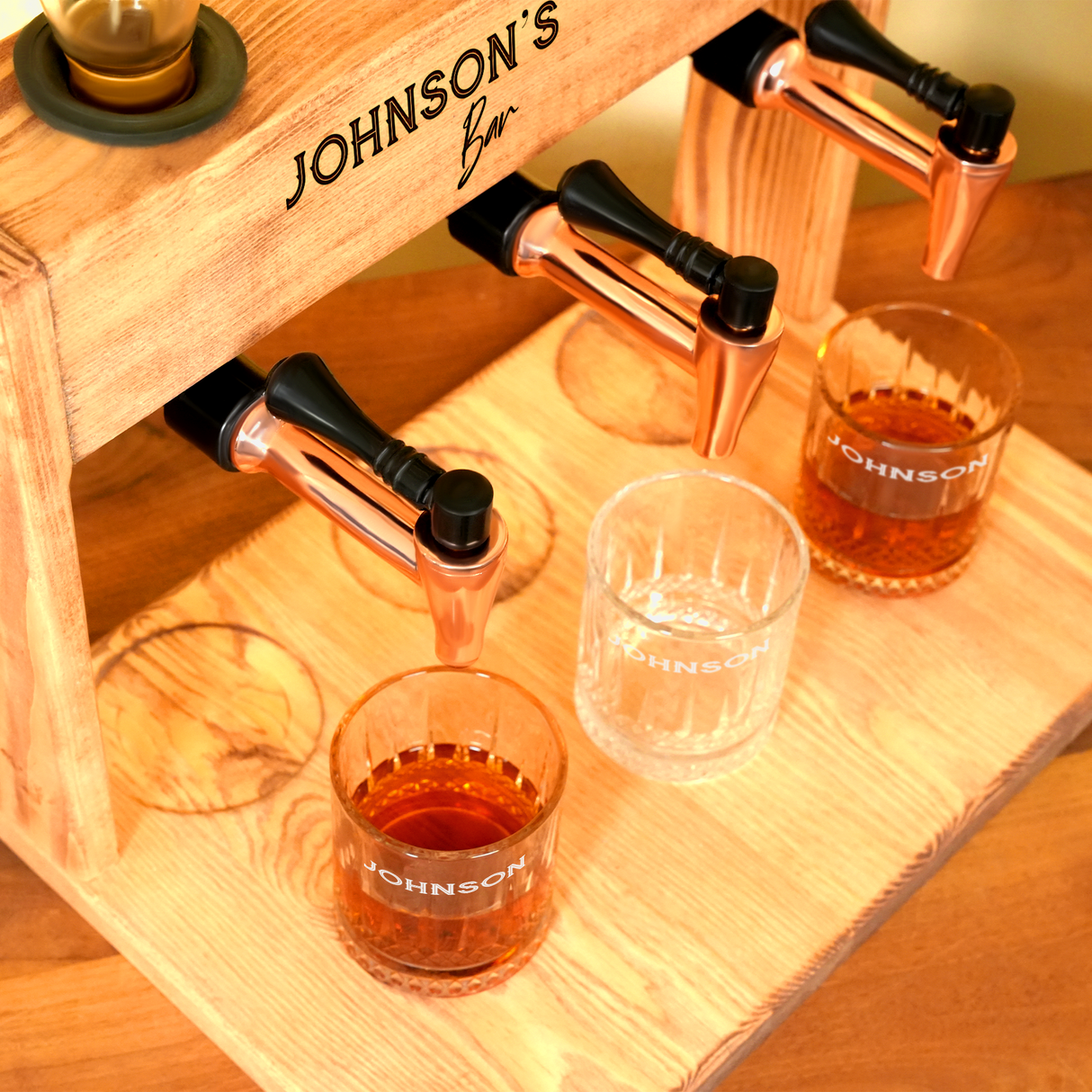 Personalized Wooden Whiskey Alcohol Dispenser with Glasses, Anniversary Gift for Him, Groomsmen Gift Idea, Dad Birthday Gift, Man Cave Decor