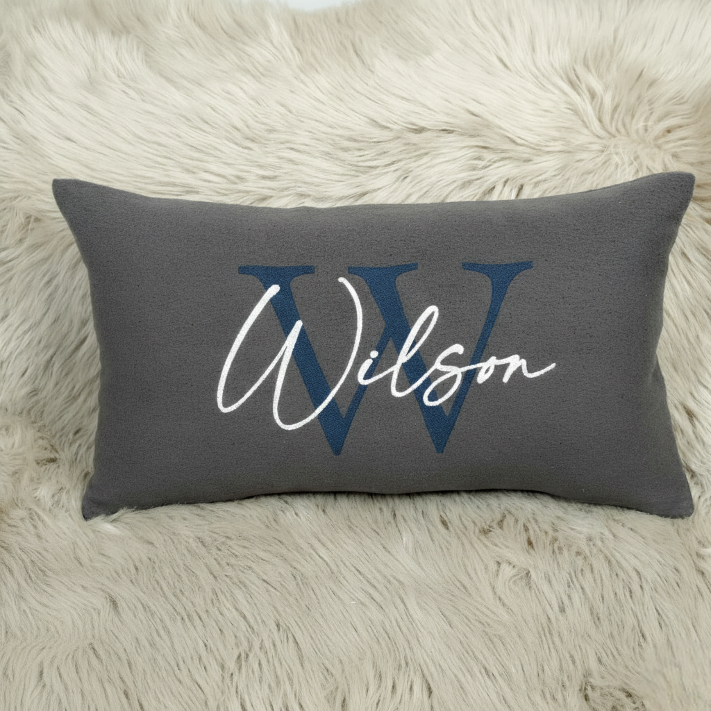 Embroidered Monogram Pillow with Fleece Fabric: Custom Last Name Cushion for Couple